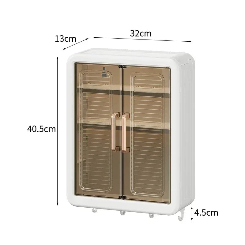 BATHROOM WALL CABINET WITH STORAGE SHELVES AND HOOKS