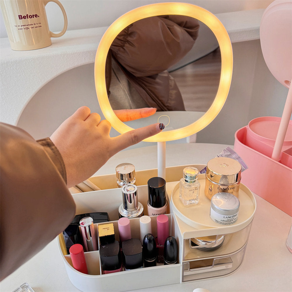 DESKTOP COSMETICS STORAGE BOX WITH MIRROR