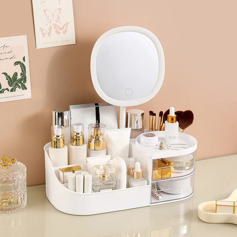 DESKTOP COSMETICS STORAGE BOX WITH MIRROR