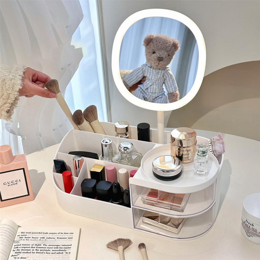 DESKTOP COSMETICS STORAGE BOX WITH MIRROR