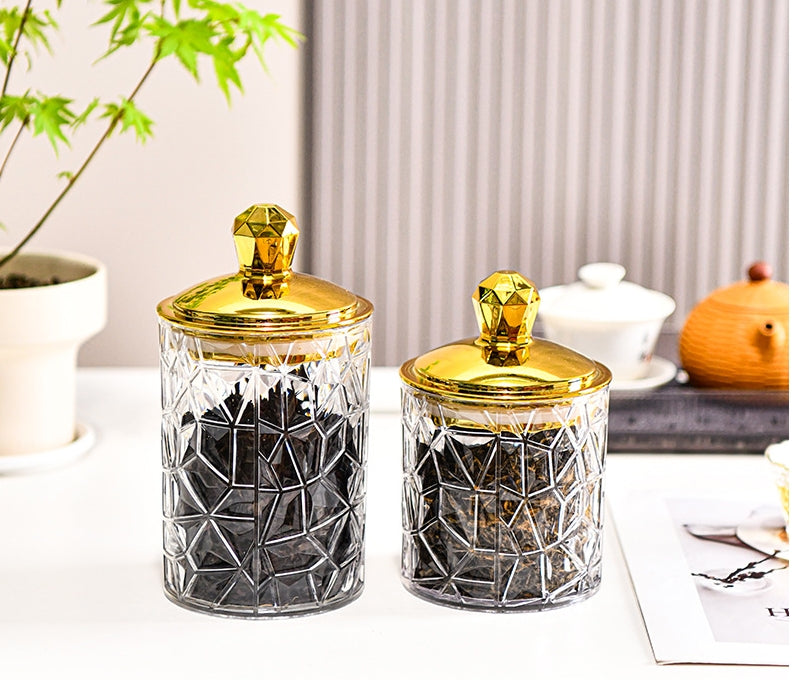 SET OF 3 TRANSPARENT SEALED JAR WITH GOLDEN LID