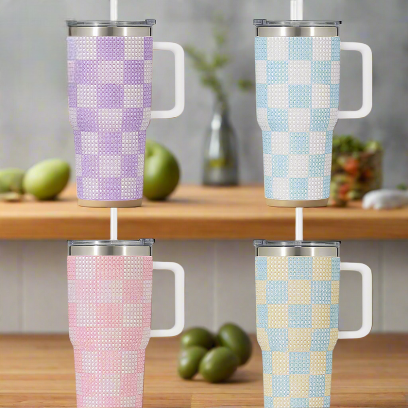 GLITTER RHINESTONE TUMBLER CUP WITH STRAW AND HANDLE – 1200ML CAPACITY