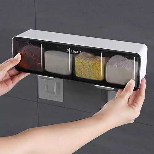 KITCHEN WALL ORGANIZER – 4-GRID SPICE STORAGE RACK