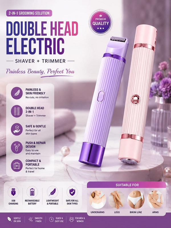PRODESIRE™ 2 IN 1 DUAL HEAD SHAVER WOMEN, ELECTRIC BIKINI TRIMMER WET & DRY USE HAIR REMOVAL