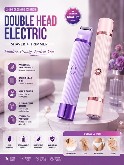 PRODESIRE™ 2 IN 1 DUAL HEAD SHAVER WOMEN, ELECTRIC BIKINI TRIMMER WET & DRY USE HAIR REMOVAL