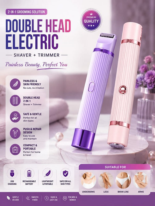 PRODESIRE™ 2 IN 1 DUAL HEAD SHAVER WOMEN, ELECTRIC BIKINI TRIMMER WET & DRY USE HAIR REMOVAL