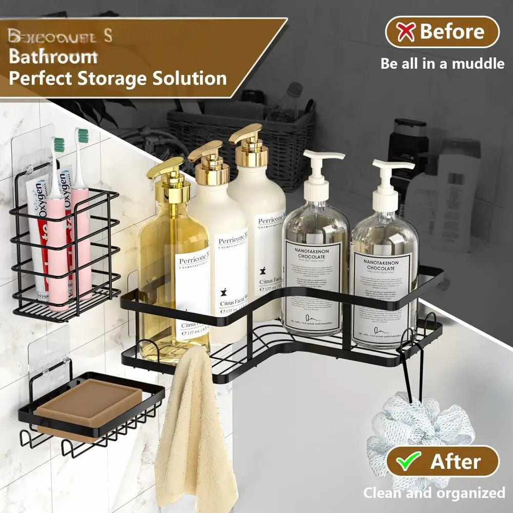 WALL MOUNTED 5PCS BLACK BATHROOM SHELF SET – RUSTPROOF & DURABLE
