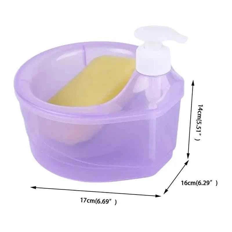 ROUND CLEAR KITCHEN DISPENSER WITH SPONGE – CONVENIENT DISH SOAP STORAGE
