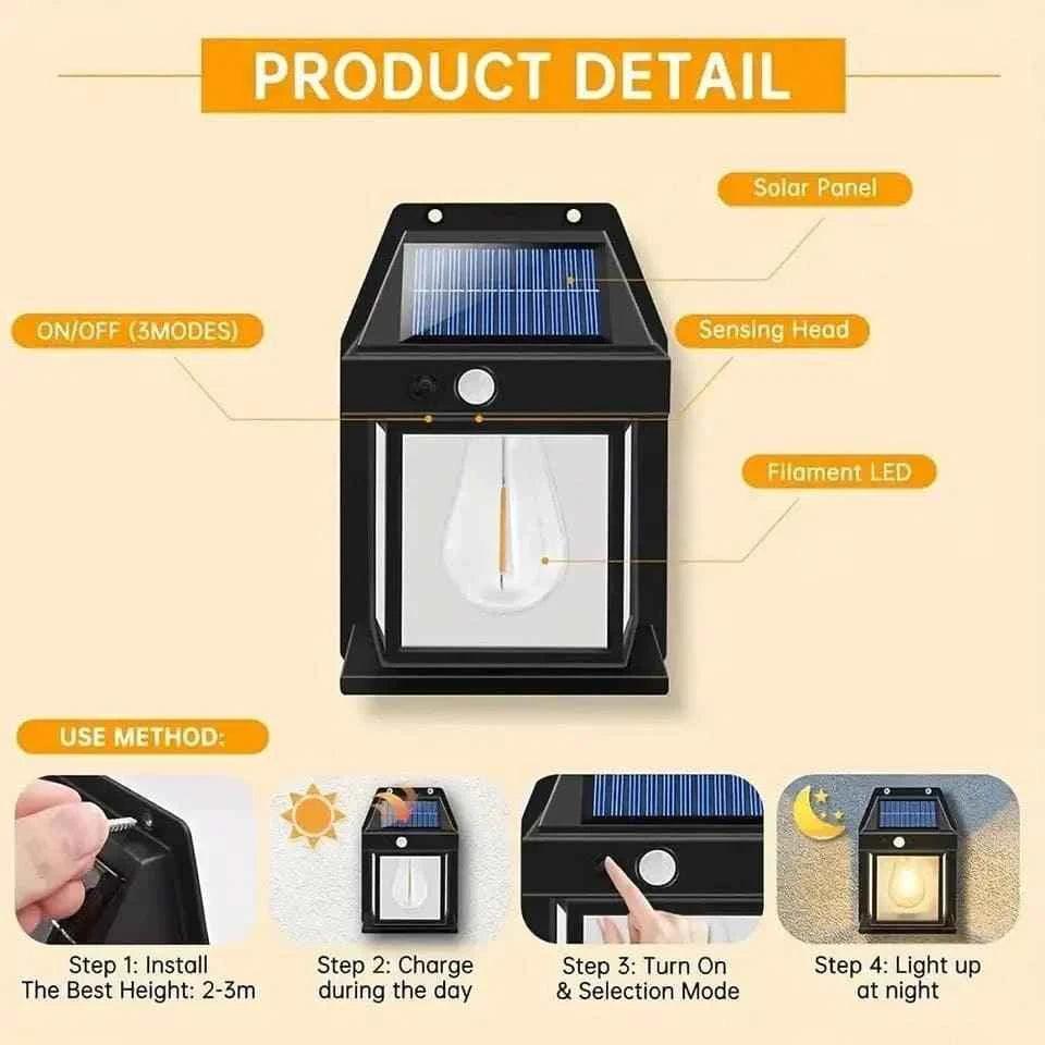 SOLAR POWERED OUTDOOR MOTION SENSOR LIGHT DUSK TO DAWN
