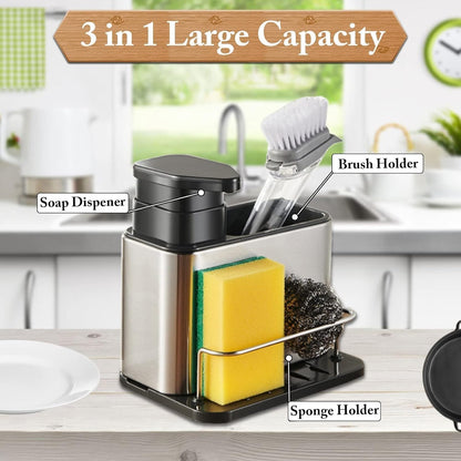PRODESIRE™ STAINLESS STEEL 3 IN 1 SINK TEDY KITCHEN SOAP DISPENSER