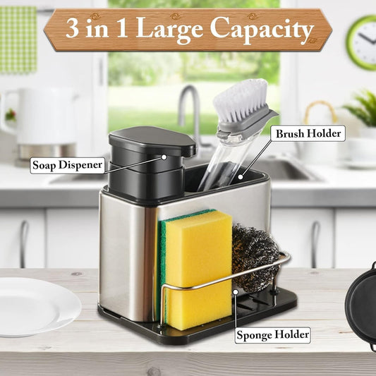 PRODESIRE™ STAINLESS STEEL 3 IN 1 SINK TEDY KITCHEN SOAP DISPENSER