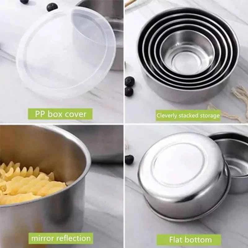 5-PIECE STAINLESS STEEL MIXING BOWLS SET WITH SECURE LIDS