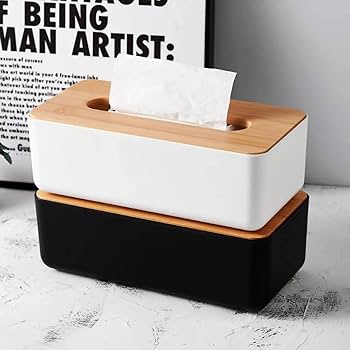 PRODESIRE™ BAMBOO TISSUE BOX WHITE/BLACK WOOD TOP
