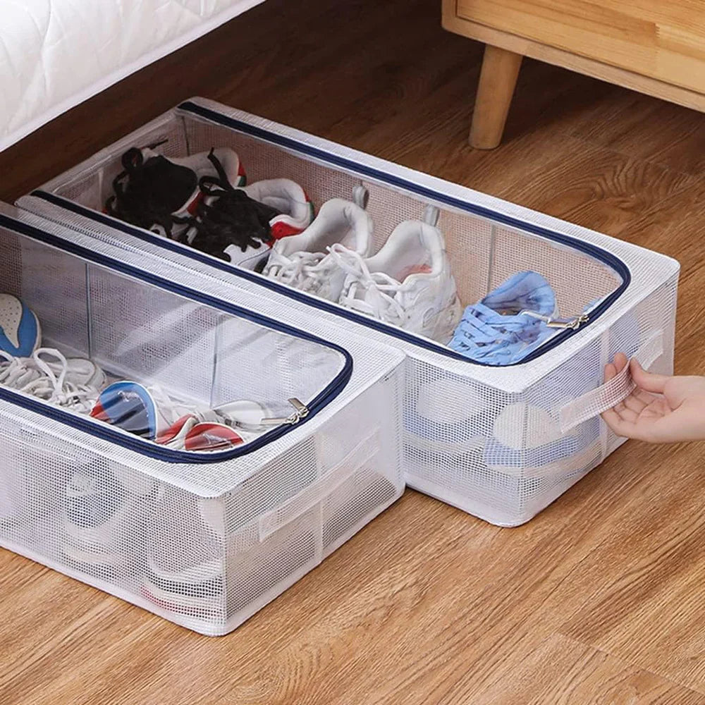 FOLDABLE UNDER BED SHOE STORAGE ORGANIZER WITH DUSTPROOF COVER
