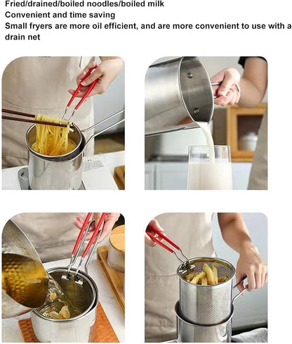 PRODESIRE™ STAINLESS STEEL DEEP FRYING POT WITH STRAINER BASKET (1200ML)