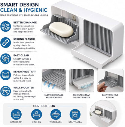 PRODESIRE™ SELF-ADHESIVE WALL MOUNTED DOUBLE SOAP DISH