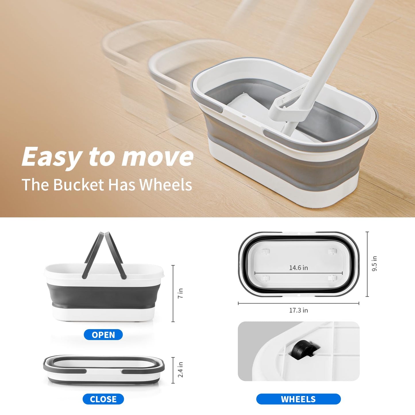 PRODESIRE™ PREMIUM FLAT MOP WITH FOLDING SILICONE BUCKET (IMPORTED)