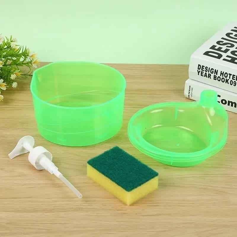ROUND CLEAR KITCHEN DISPENSER WITH SPONGE – CONVENIENT DISH SOAP STORAGE