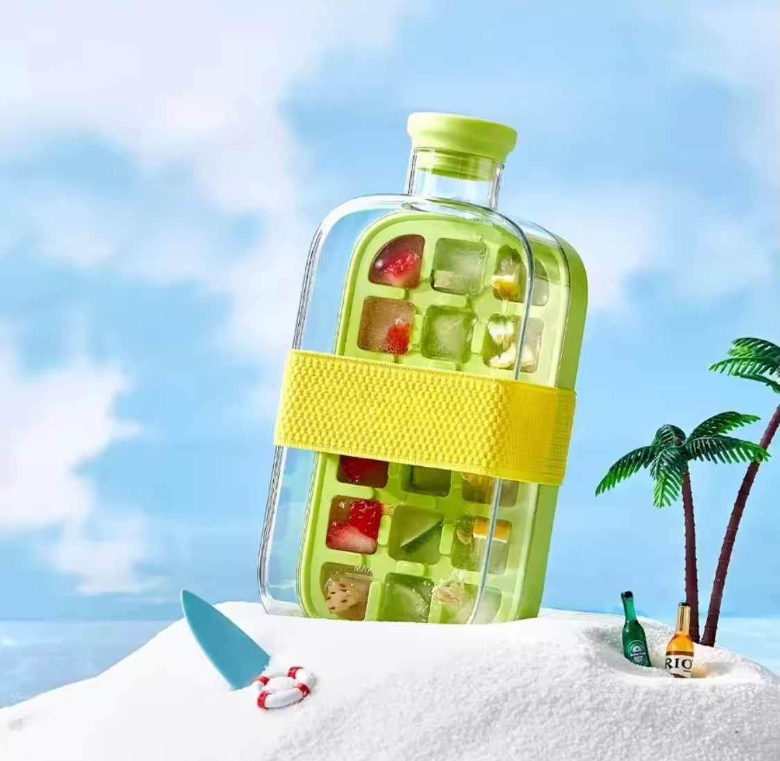 PORTABLE SILICONE ICE CUBE MAKER WITH STRAW