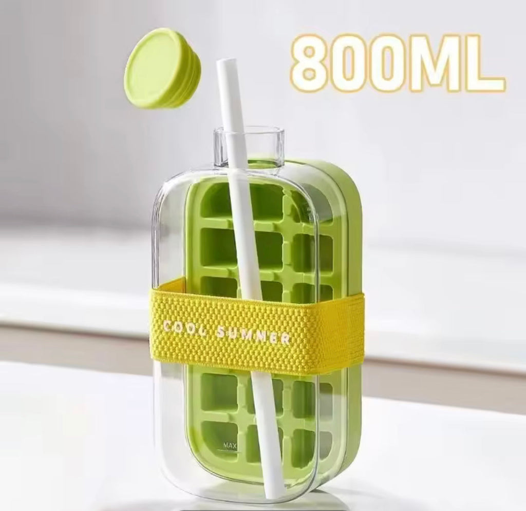 PORTABLE SILICONE ICE CUBE MAKER WITH STRAW