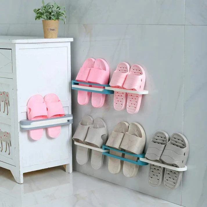 SELF ADHESIVE FOLDABLE BATHROOM SLIPPER RACK