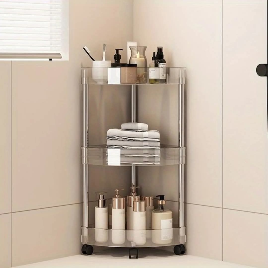 ACRYLIC CORNER TROLLEY WITH WHEELS
