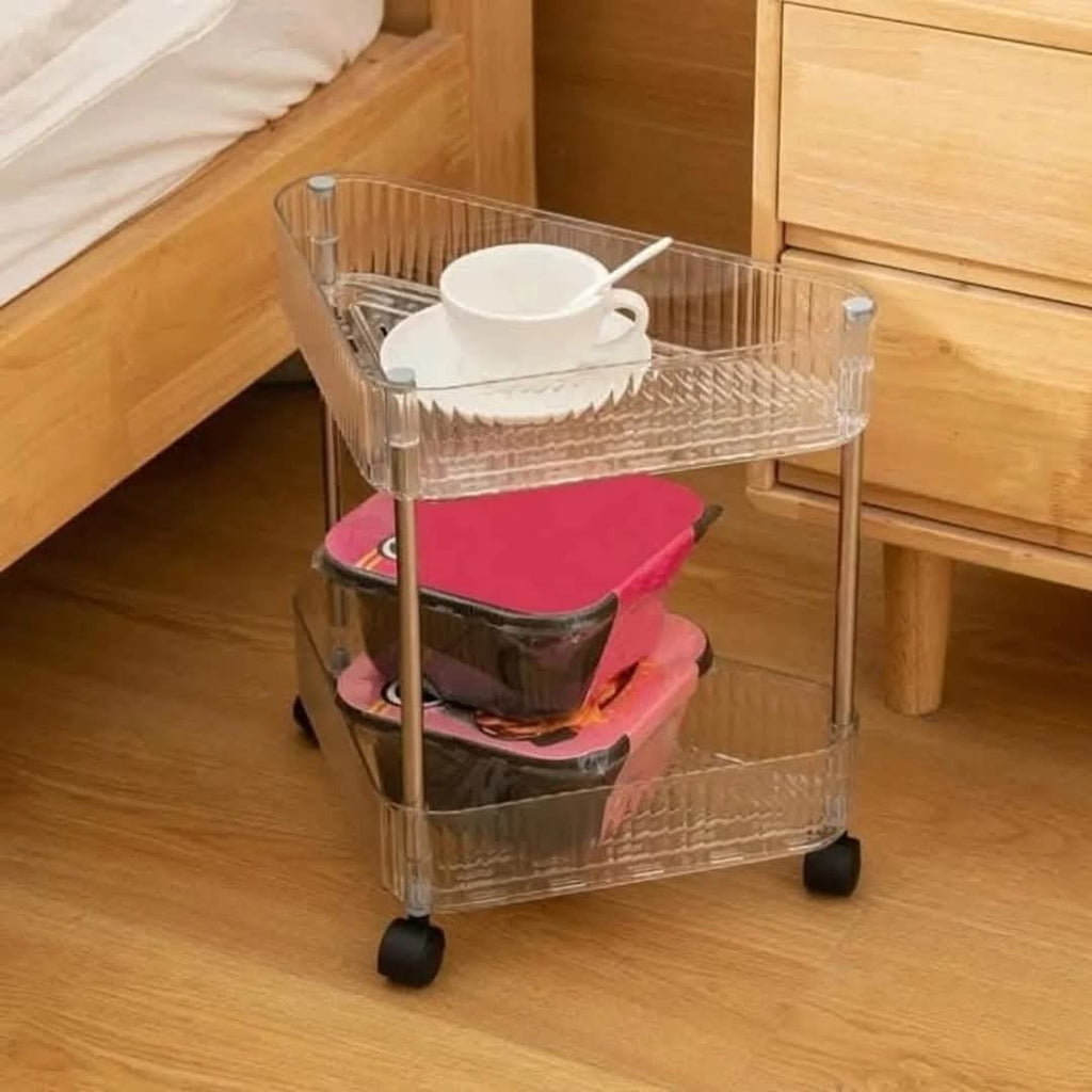 ACRYLIC CORNER TROLLEY WITH WHEELS