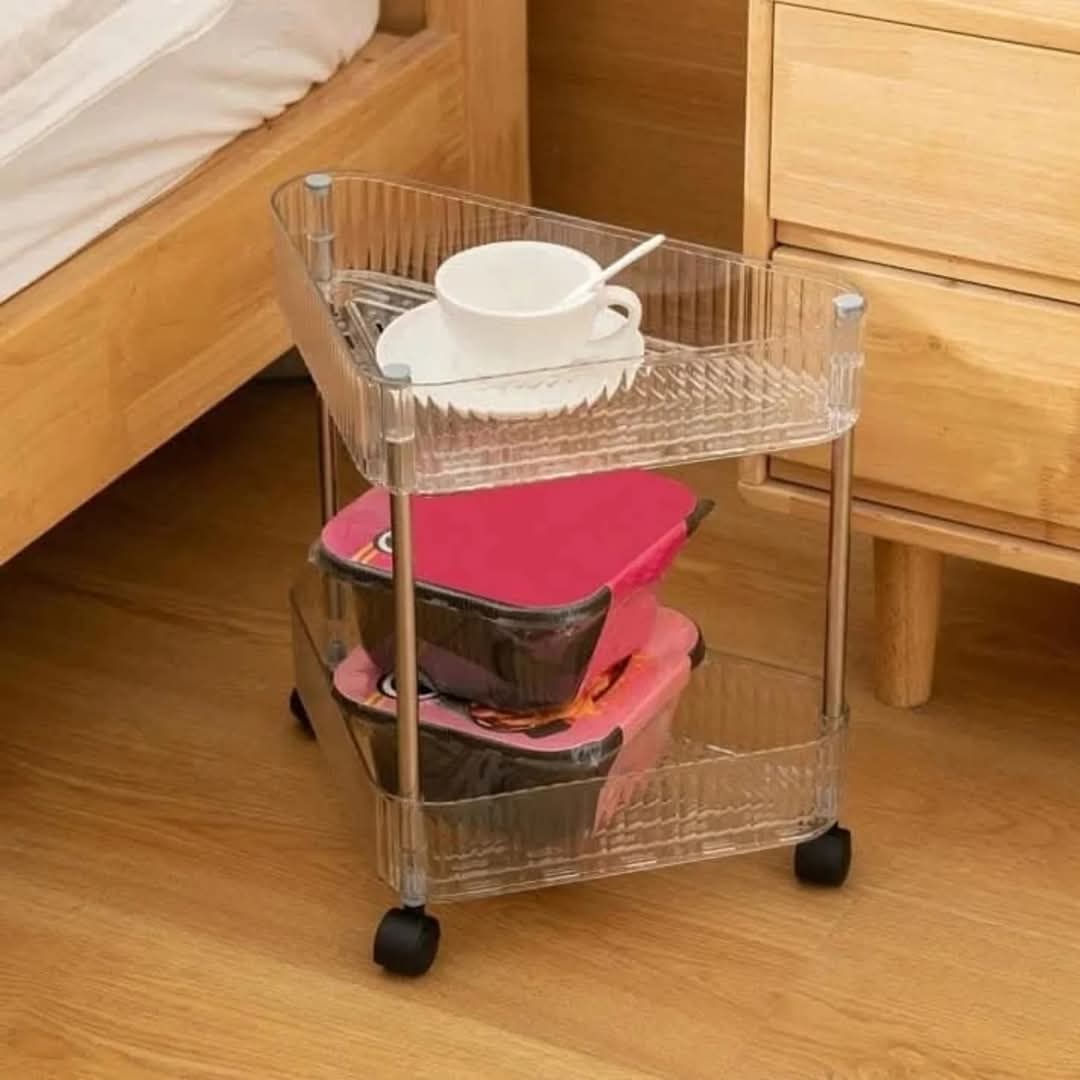 ACRYLIC CORNER TROLLEY WITH WHEELS