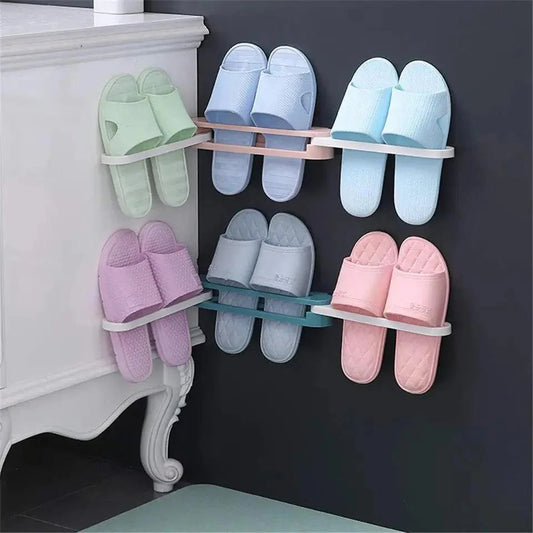 SELF ADHESIVE FOLDABLE BATHROOM SLIPPER RACK