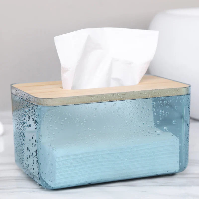 WOODEN COVER U-SHAPED WIDE MOUTH TISSUE BOX TRANSPARENT