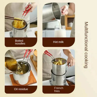 PRODESIRE™ STAINLESS STEEL DEEP FRYING POT WITH STRAINER BASKET (1200ML)