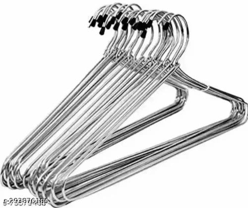 Original product photo of silver steel wire clothes hangers with black hook-end caps