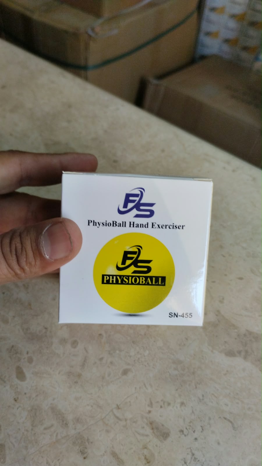 Original supplied photograph of PhysioBall Hand Exerciser SN-455 retail box