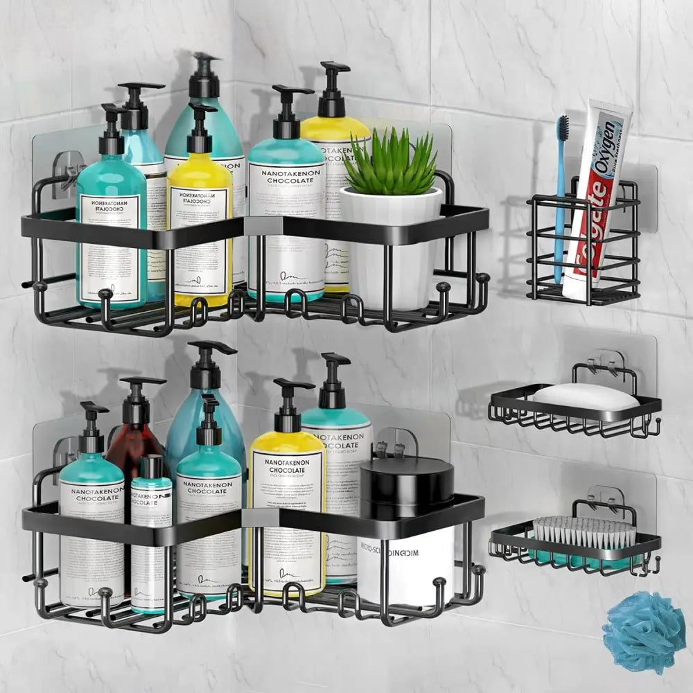 WALL MOUNTED 5PCS BLACK BATHROOM SHELF SET – RUSTPROOF & DURABLE