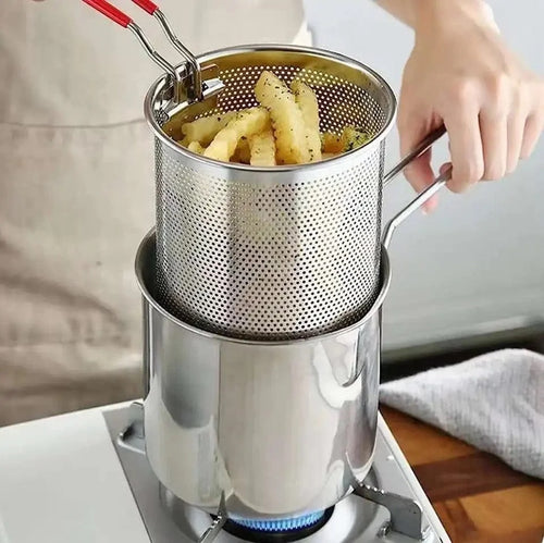 PRODESIRE™ STAINLESS STEEL DEEP FRYING POT WITH STRAINER BASKET (1200ML)