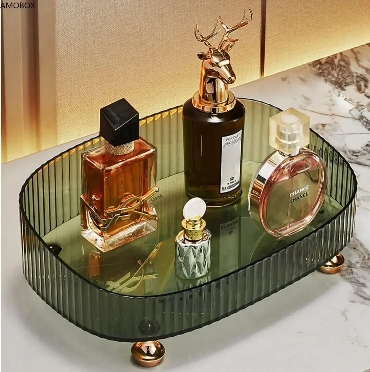 TRANSPARENT ORGANIZER BOX WITH GOLD-PLATED LEGS