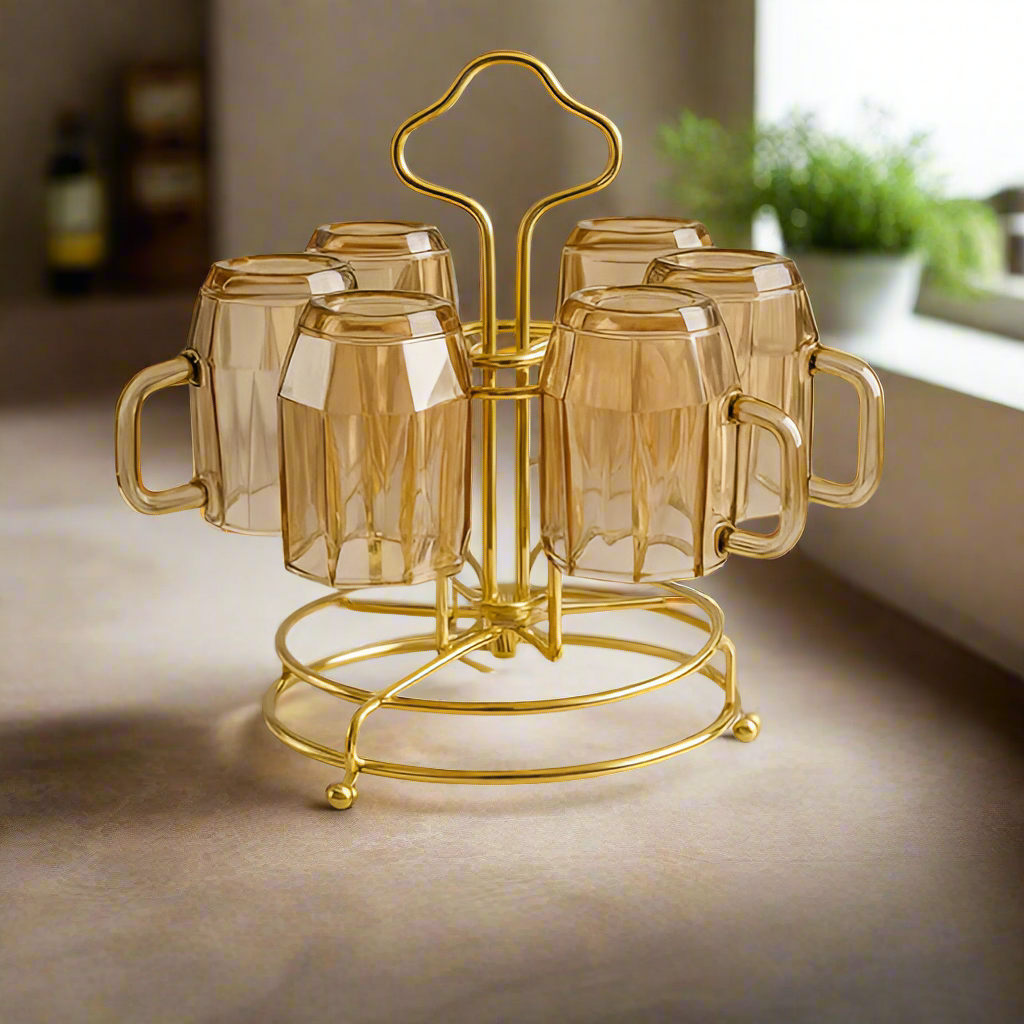LUXURY GOLDEN ROTATING GLASS MUG STAND