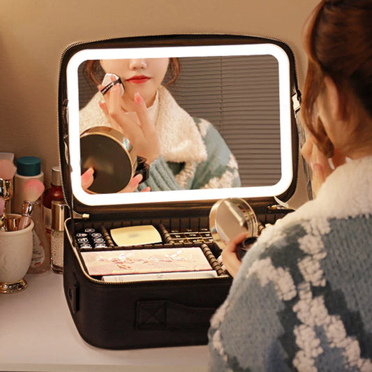 LED MIRROR MAKEUP CASE FOR TRAVEL AND STORAGE