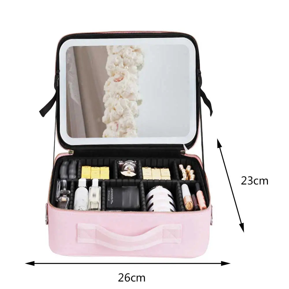 LED MIRROR MAKEUP CASE FOR TRAVEL AND STORAGE