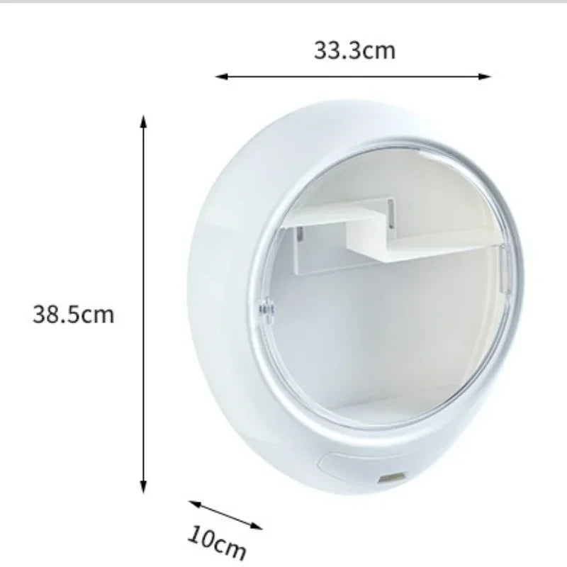 MULTIFUNCTIONAL ROUND COSMETIC ORGANIZER WITH CLEAR FRONT DOOR