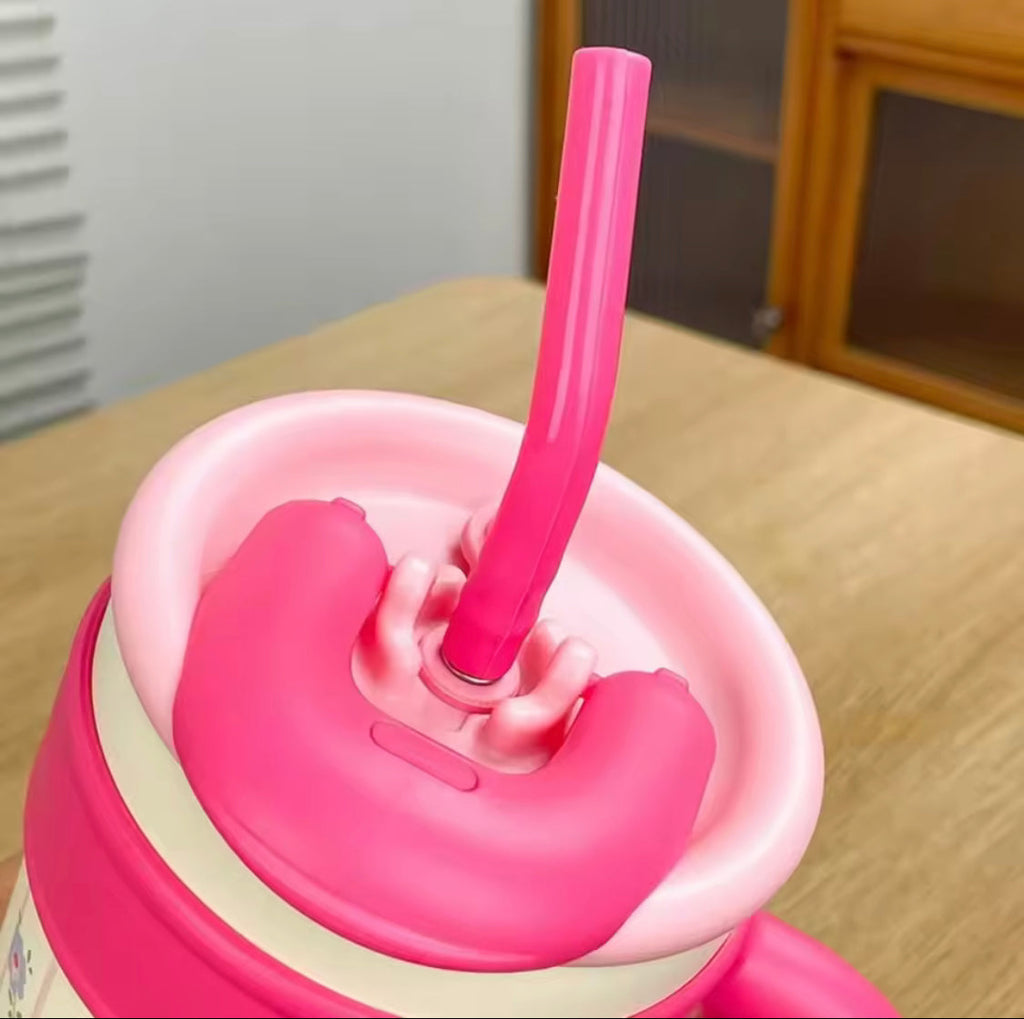 PREMIUM CUTE STAINLESS STEEL TUMBLER WITH STRAW – CARTOON CAT STYLE