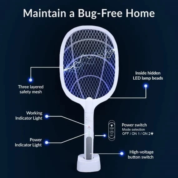 PRODESIRE™ RECHARGEABLE MOSQUITO RACKET 2IN1 WITH STAND