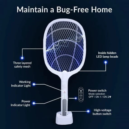 PRODESIRE™ RECHARGEABLE MOSQUITO RACKET 2IN1 WITH STAND