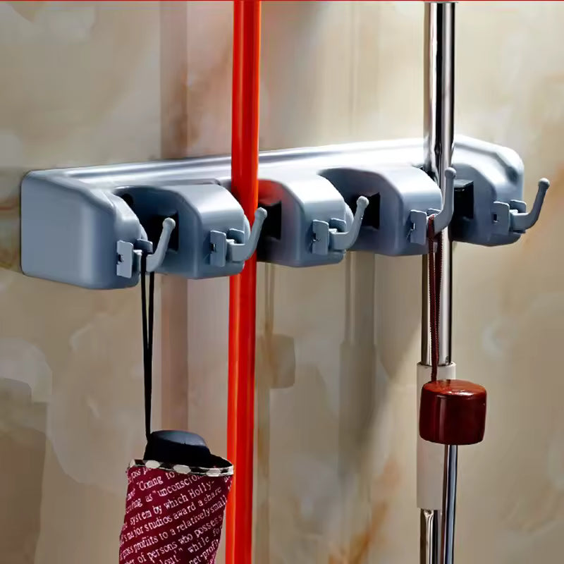 MULTI-HOOK WALL MOUNTED MOP ORGANIZER RACK