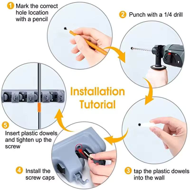 MULTI-HOOK WALL MOUNTED MOP ORGANIZER RACK