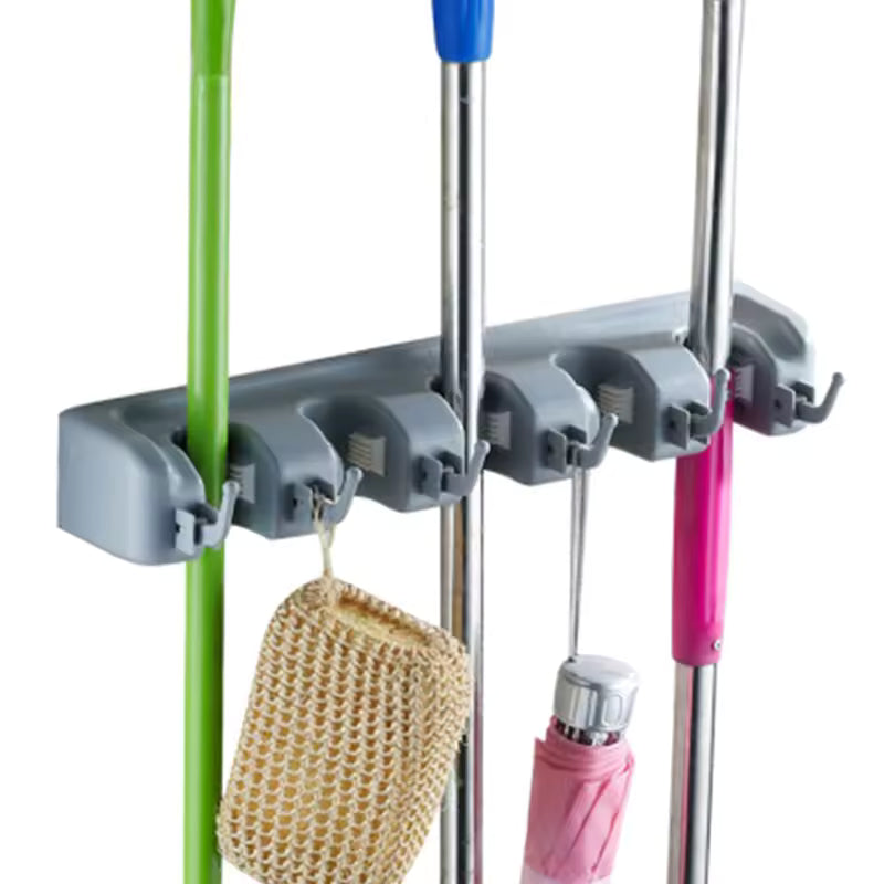 MULTI-HOOK WALL MOUNTED MOP ORGANIZER RACK