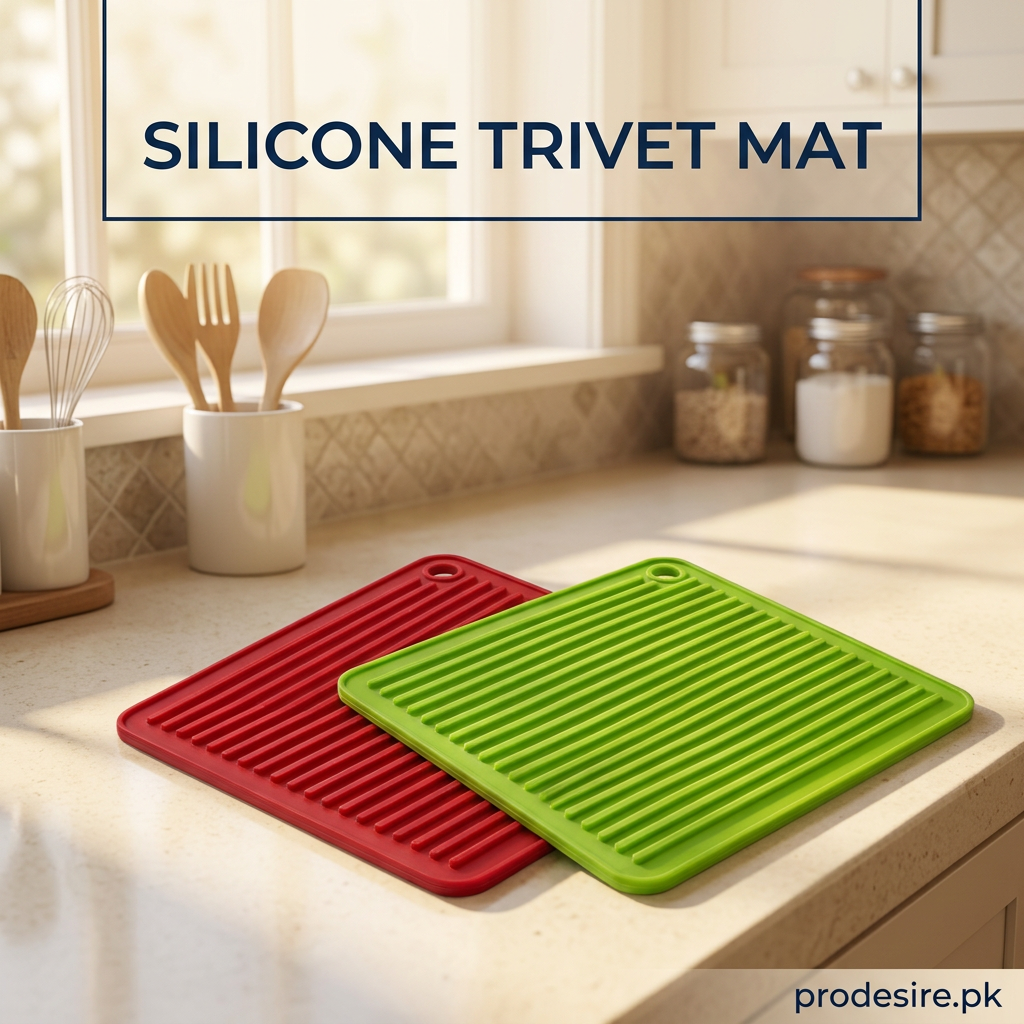 PRODESIRE red and green ribbed silicone trivet mats on a cream kitchen counter