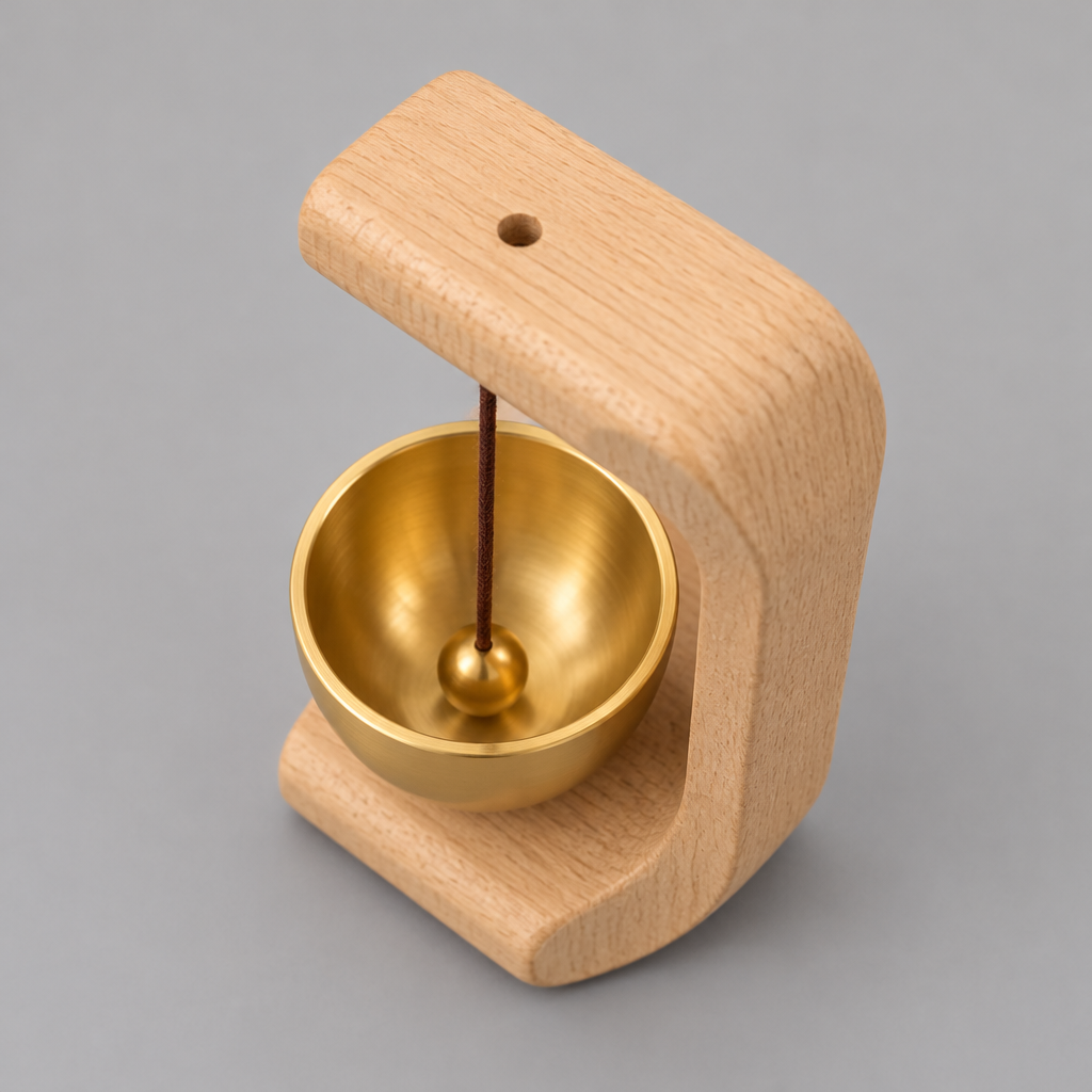 Mini wooden hanging bell high-angle view
