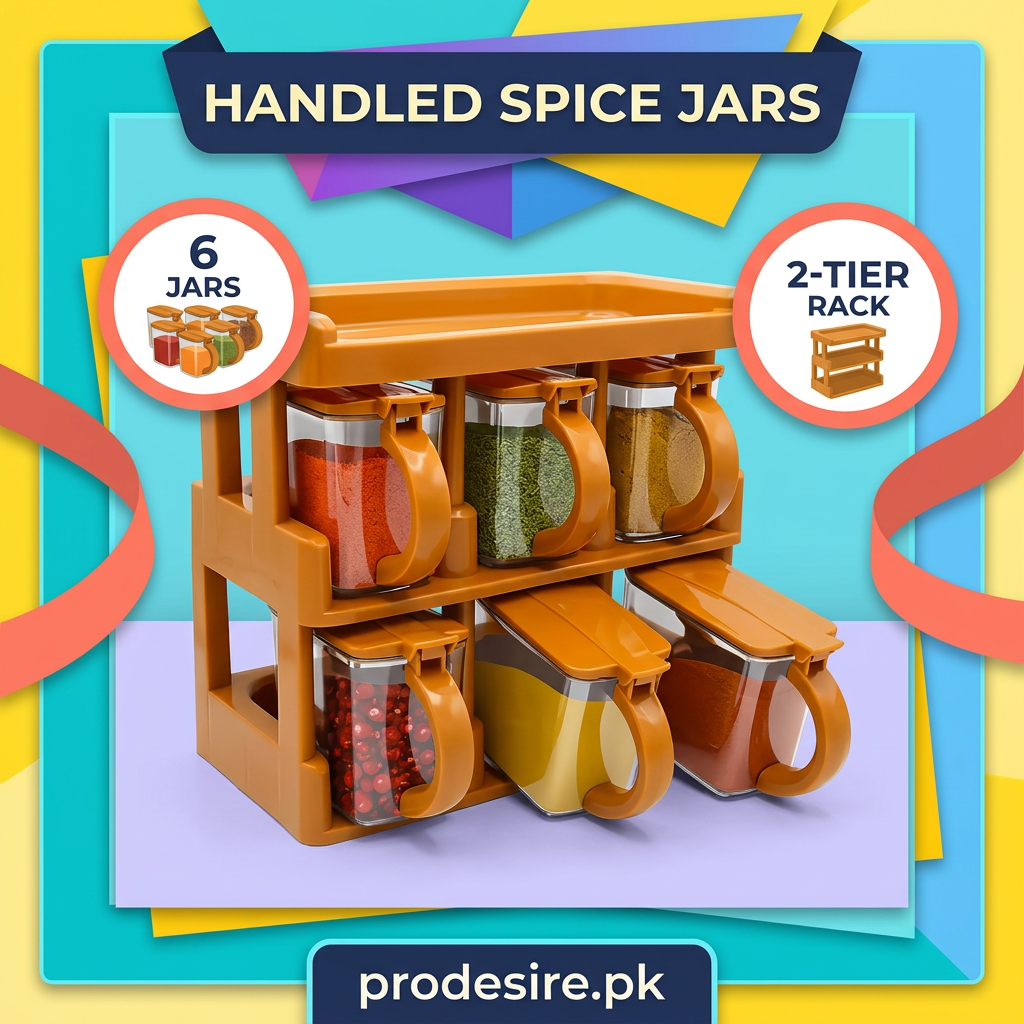 Handled spice jars side view