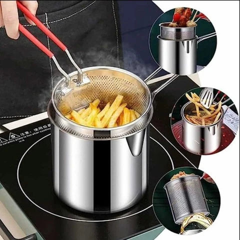 PRODESIRE™ STAINLESS STEEL DEEP FRYING POT WITH STRAINER BASKET (1200ML)